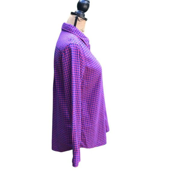 Womens Uniqlo Pink & Blue Plaid Button-Up Long Sleeve Shirt Size L Cotton - Picture 3 of 6